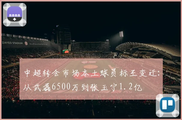 中超转会市场本土球员标王变迁：从武磊6500万到张玉宁1.2亿
